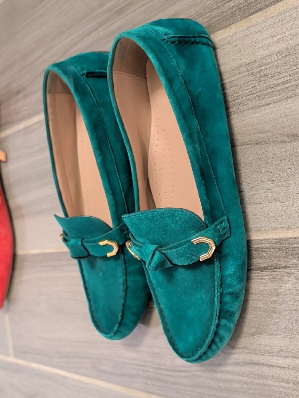 GUC Cole Haan Teal Suede Loafers with Gold Accent - Picture 2 of 6